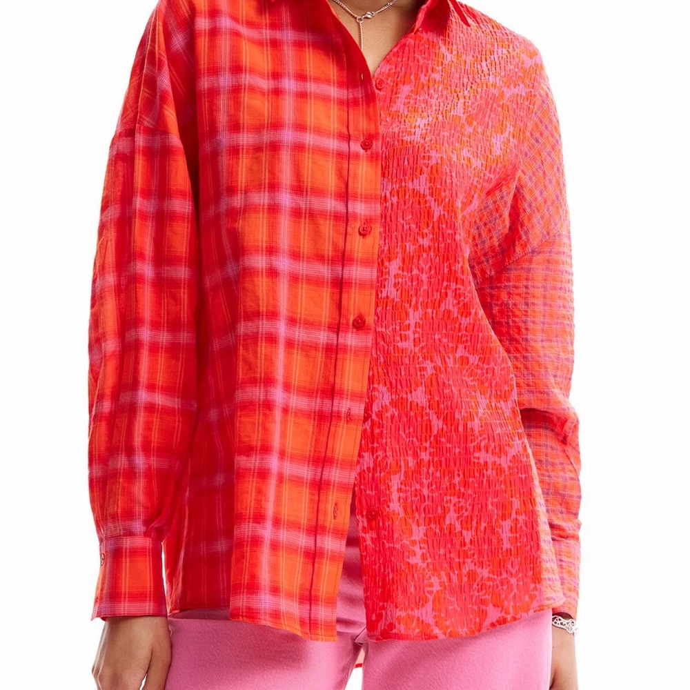 Desigual Vibrant Red Checkered Top